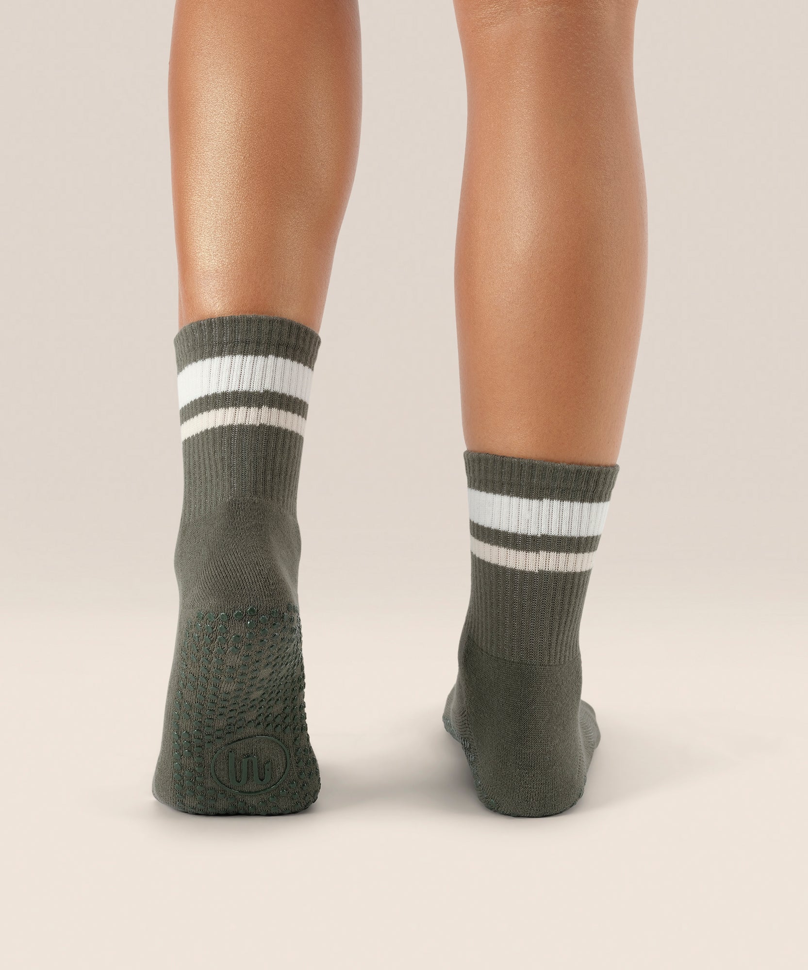 Crew Non Slip Grip Socks - Varsity Stripe Khaki