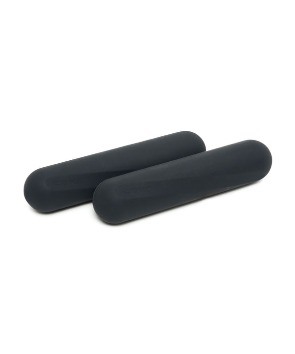 Two black 2kg hand weight bars for strength training and workouts