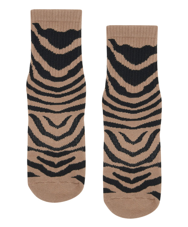 Crew Non Slip Grip Socks in Midnight Zebra pattern for added traction during workouts
