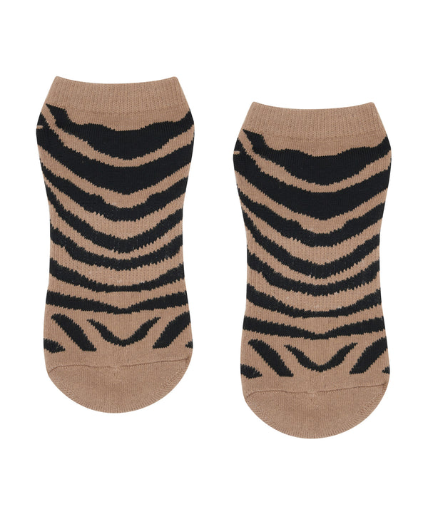 Pair of midnight zebra print classic low rise grip socks for women