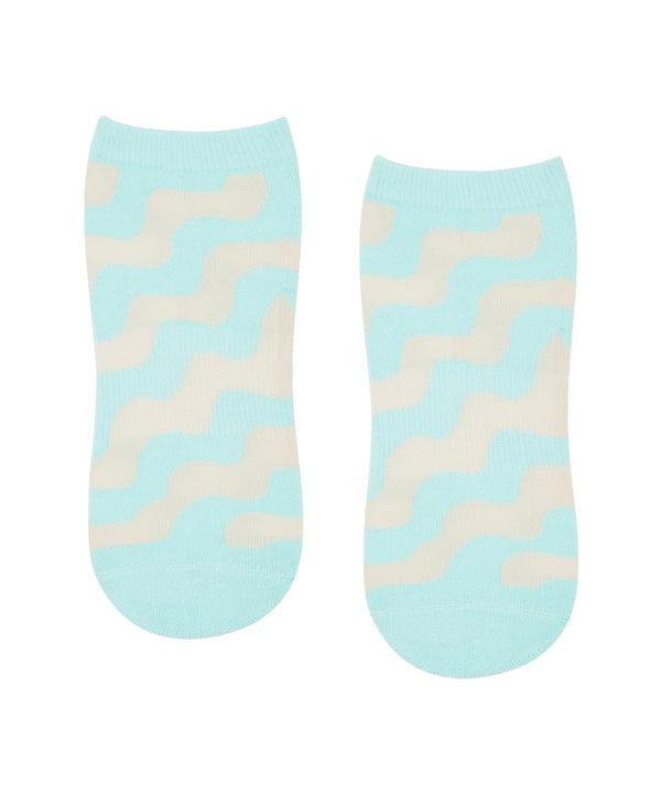 Classic Low Rise Grip Socks in Aqua Wave color with anti-slip sole