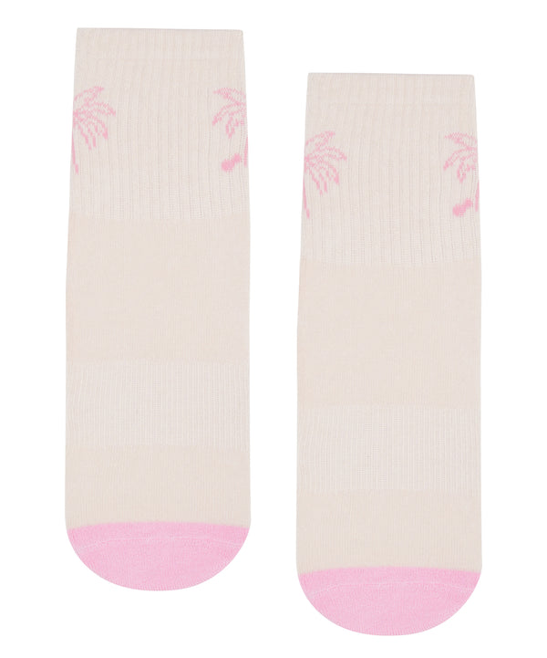 Crew Non Slip Grip Socks in Pink Palms, perfect for yoga and Pilates