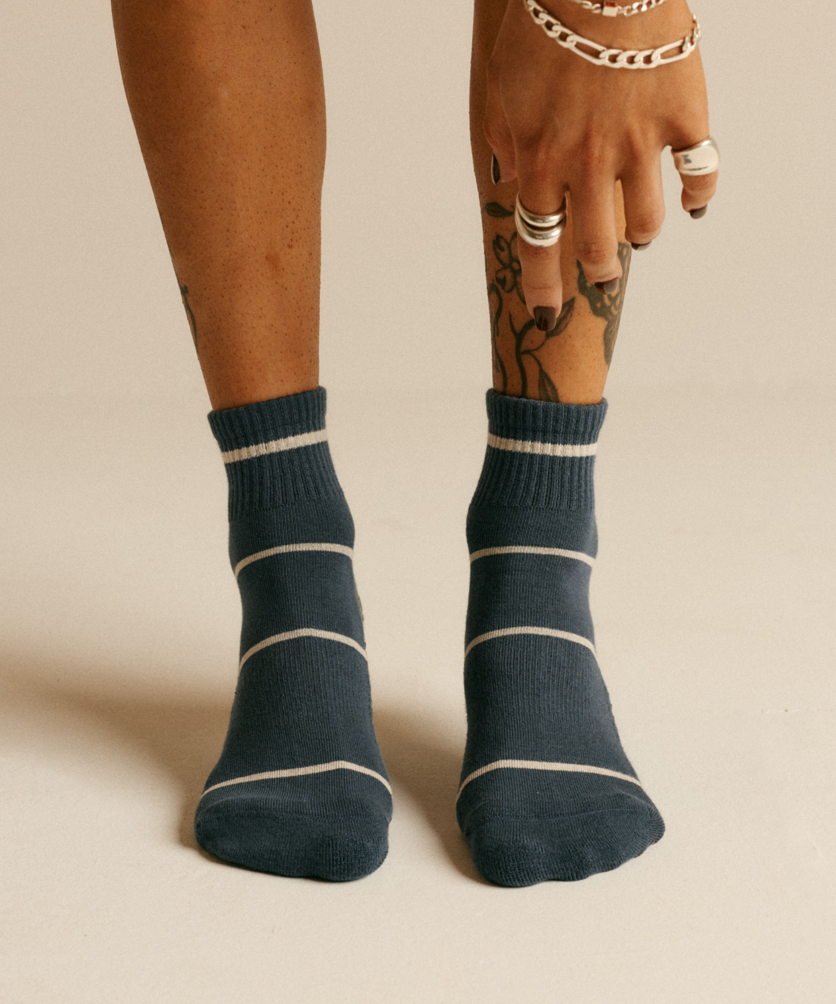Quarter Crew Non Slip Grip Socks - Baseline Navy