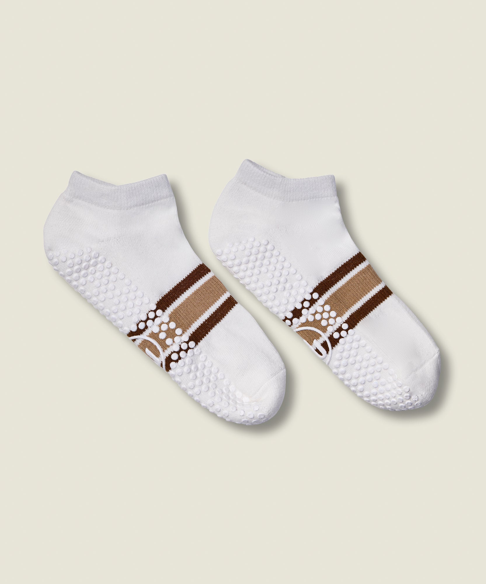 Classic Low Rise Grip Socks - Ivory Brown Stripe