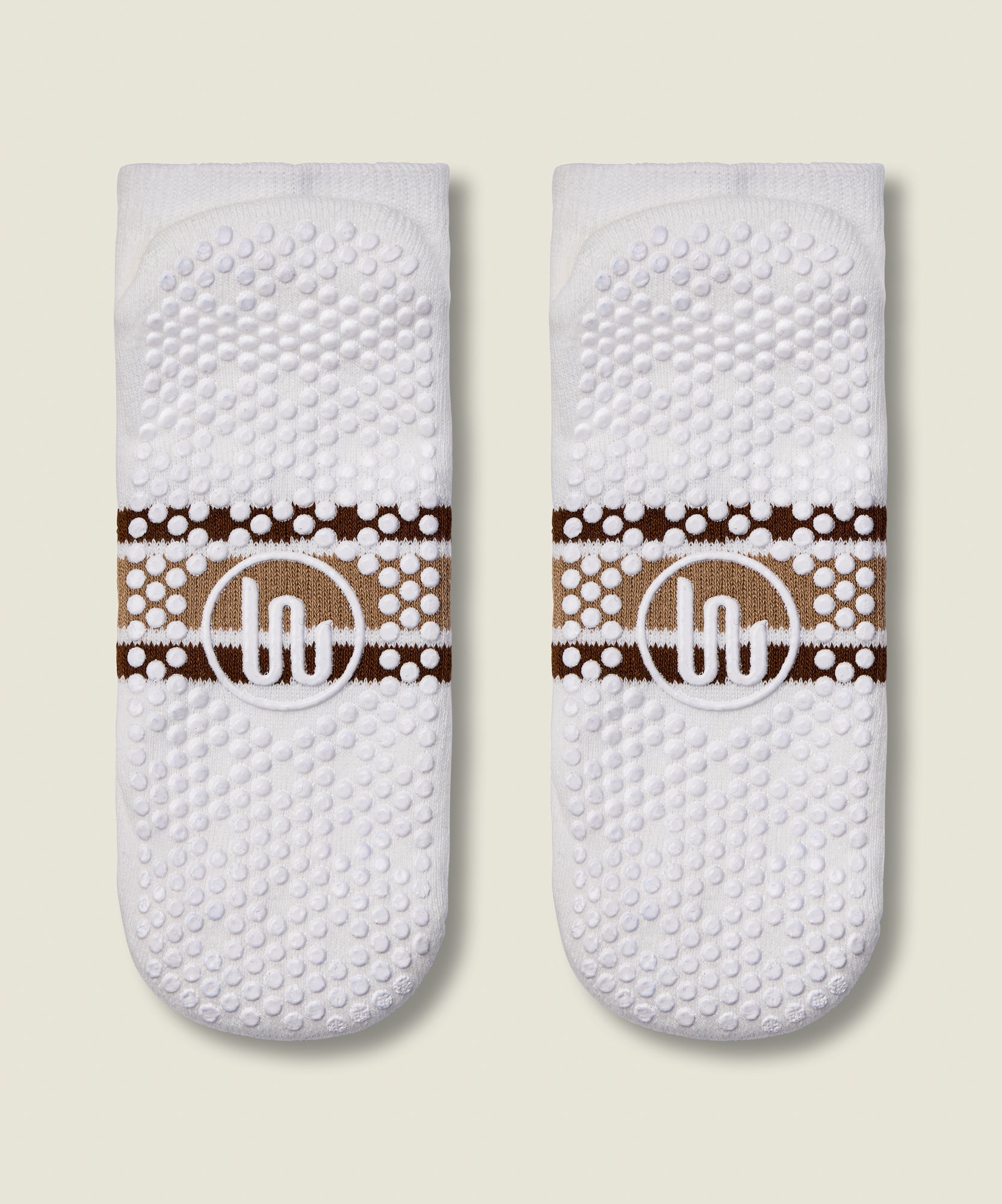 Classic Low Rise Grip Socks - Ivory Brown Stripe