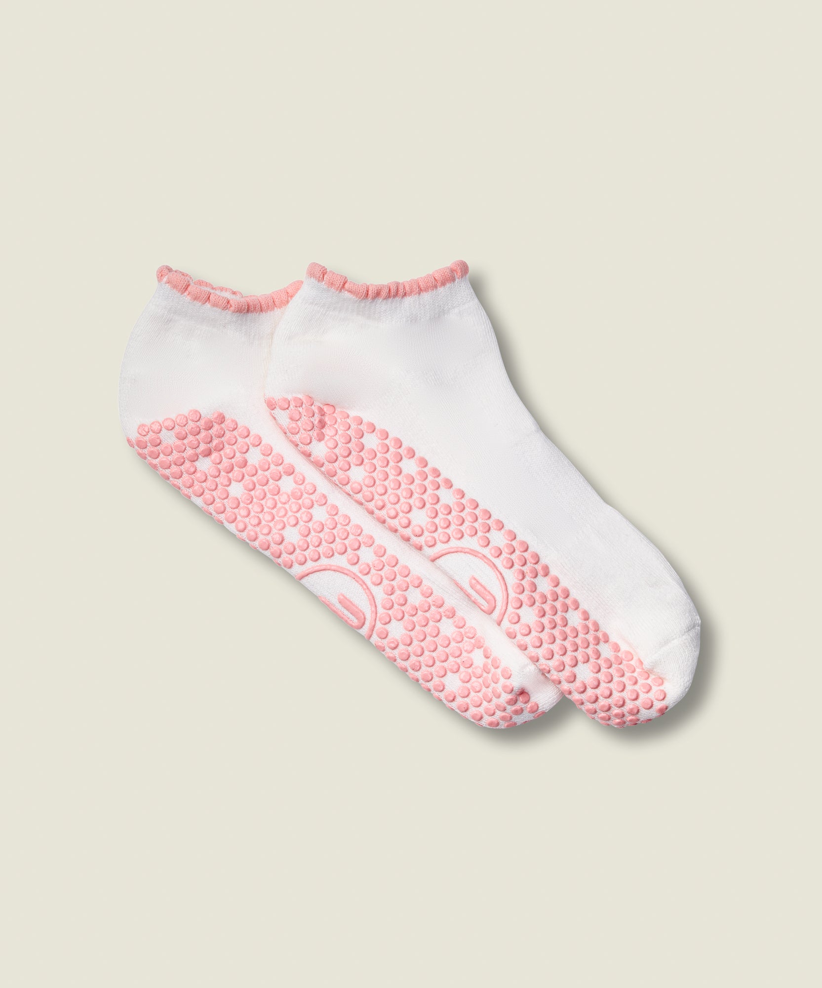 Classic Low Rise Grip Socks - Ivory Pink Frill