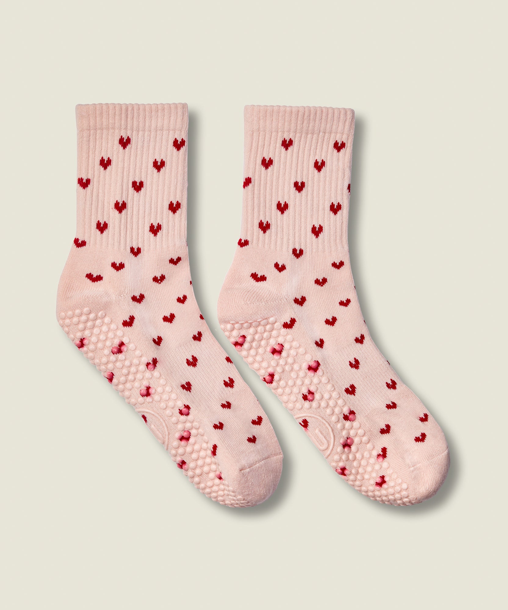 Crew Non Slip Grip Socks - Pink Hearts