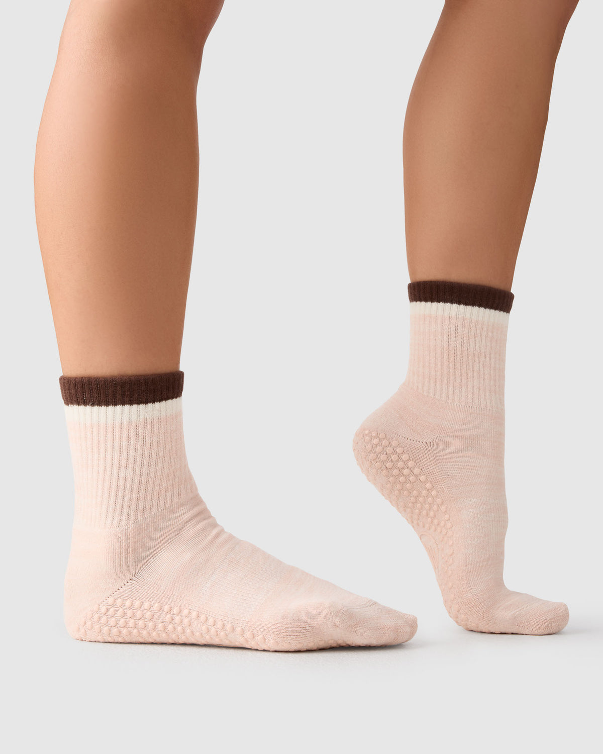 Crew Grip Sock - Block Stripes Soft Pink Marle & Espresso