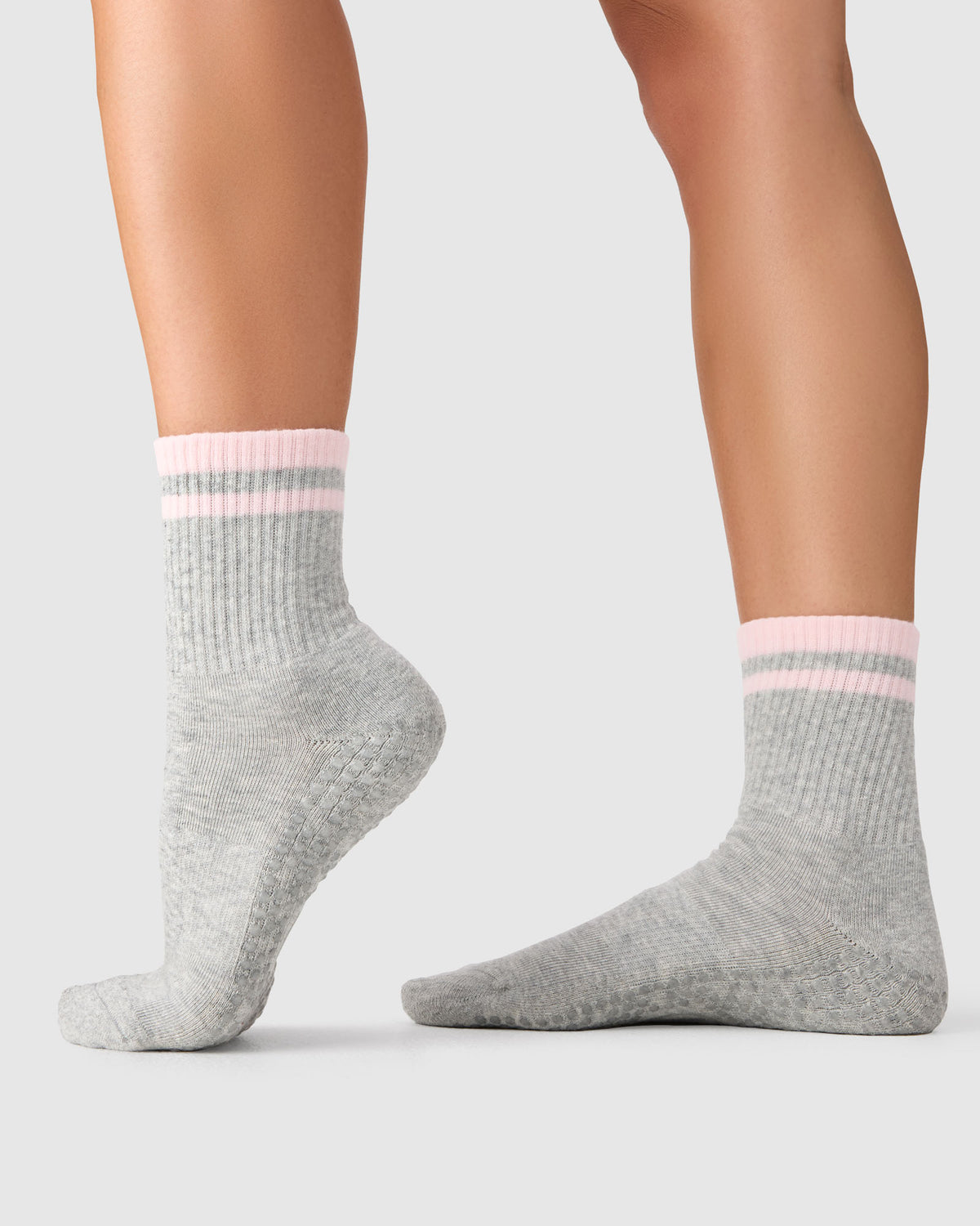 Crew Grip Sock - Retro Stripe Grey Marle & Sweet Pink