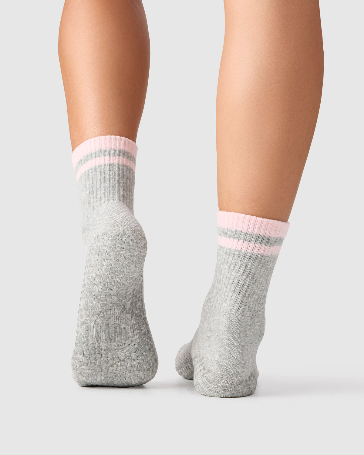 Crew Grip Sock - Retro Stripe Grey Marle & Sweet Pink