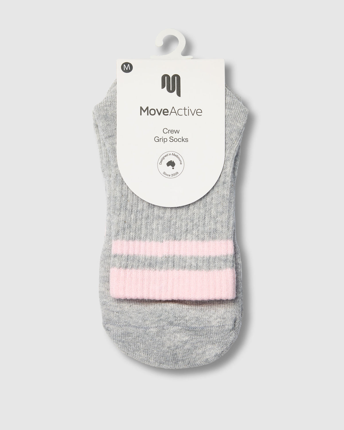 Crew Grip Sock - Retro Stripe Grey Marle & Sweet Pink