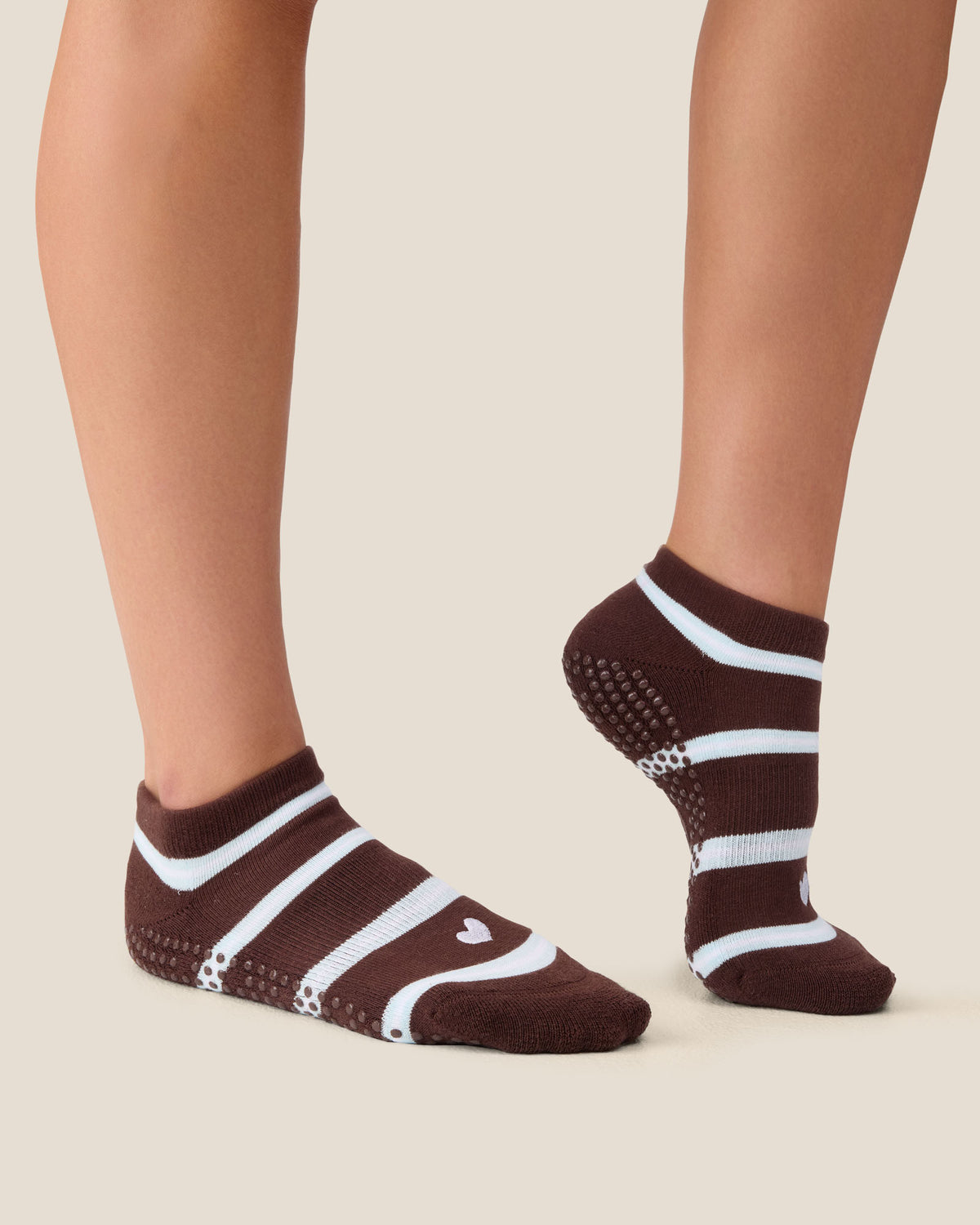 Low Rise Grip Socks - Candy Stripe Espresso
