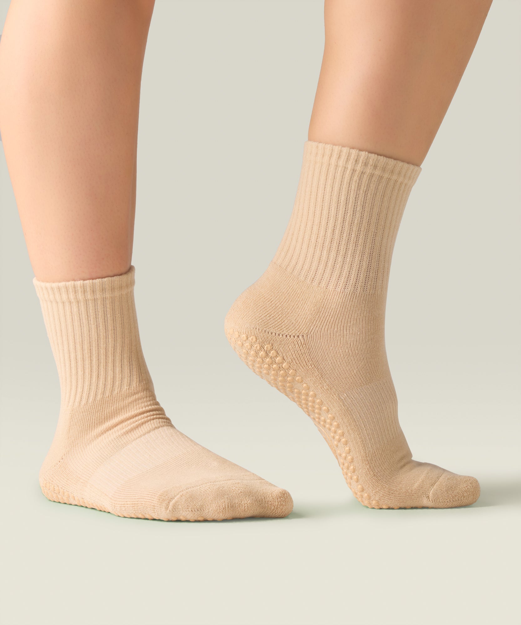 Crew Non Slip Grip Socks - Almond