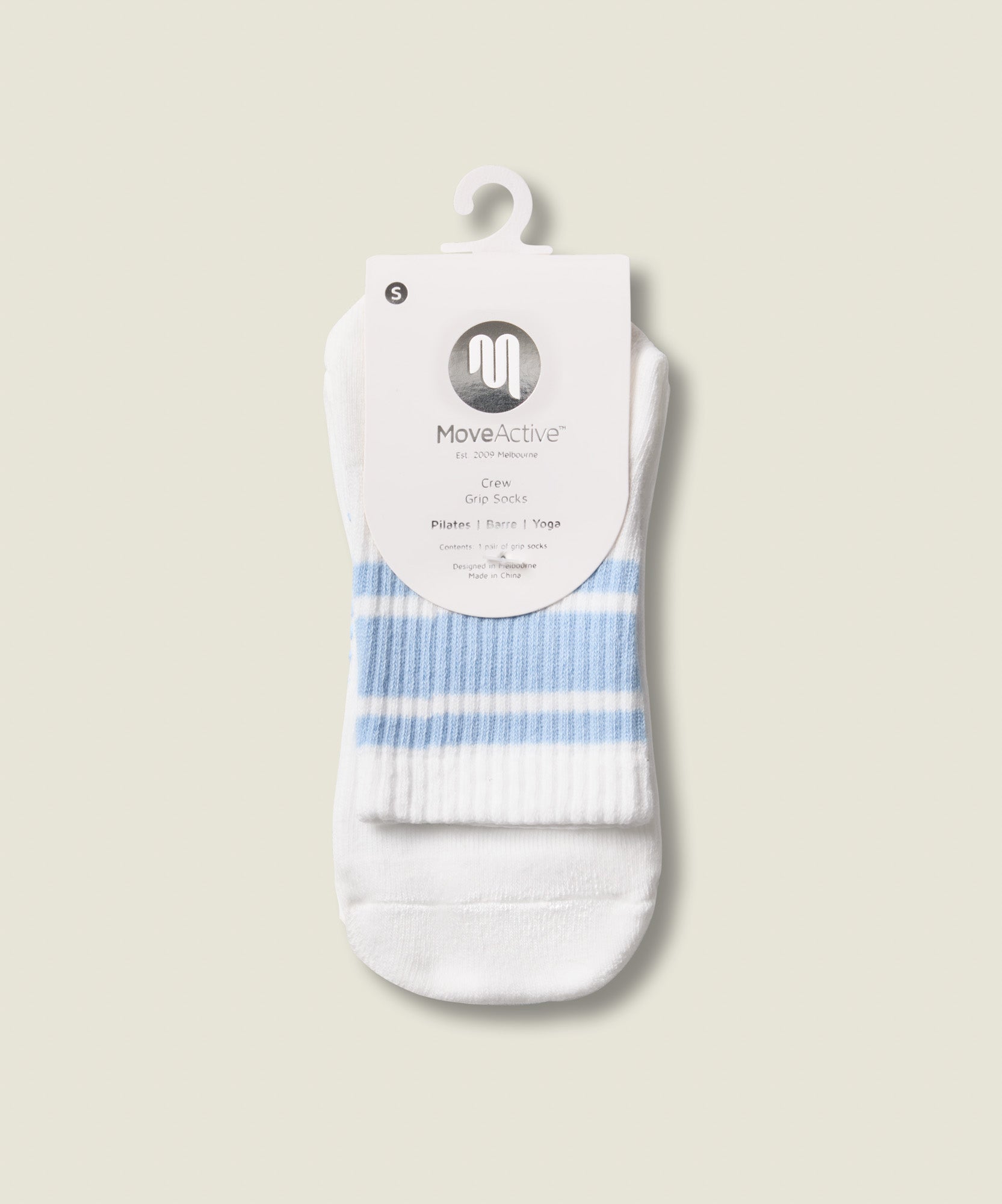 Crew Non Slip Grip Socks - Ivory Blue Stripe