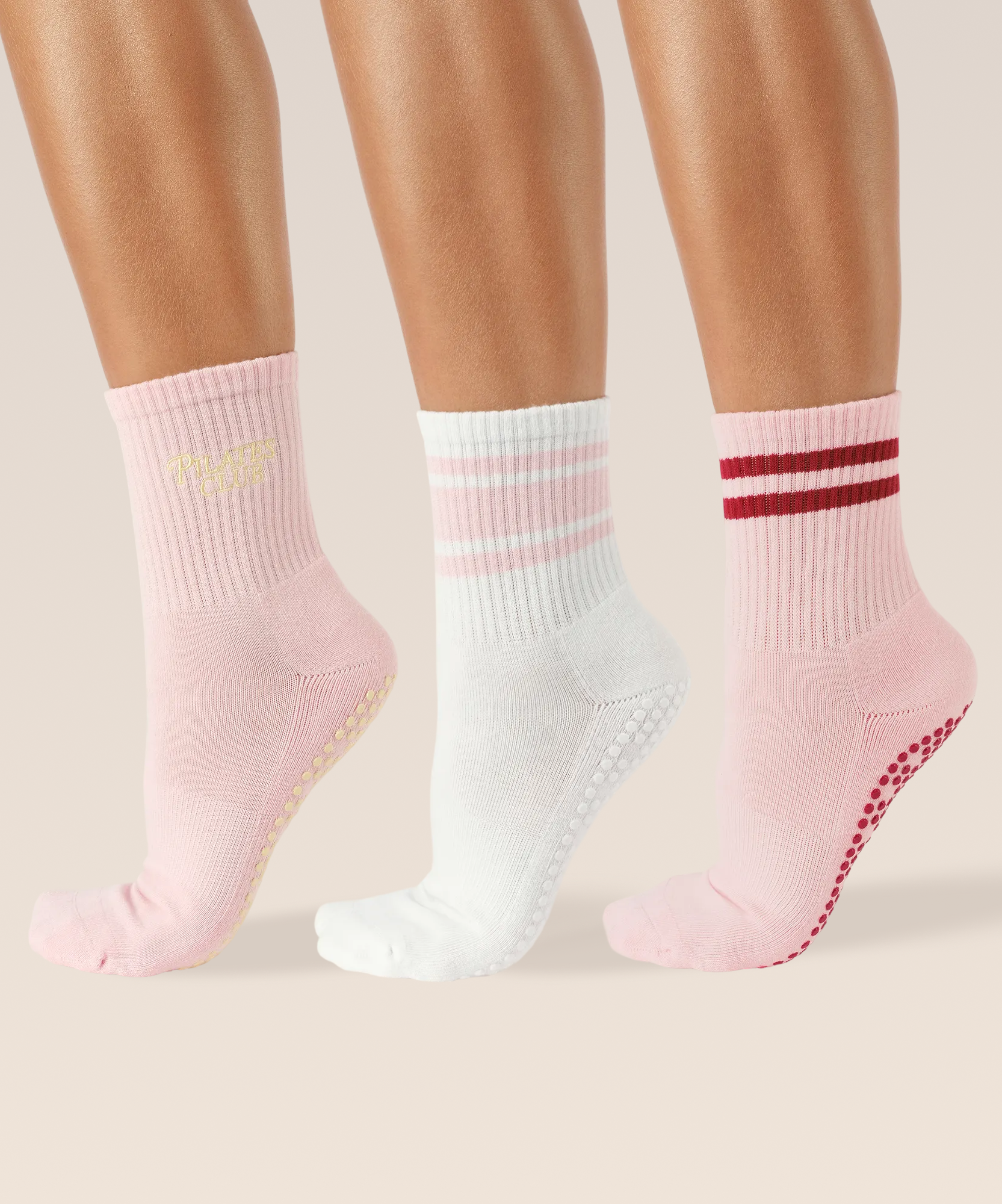3 Pack Grip Sock Set - Pilates Club Pink
