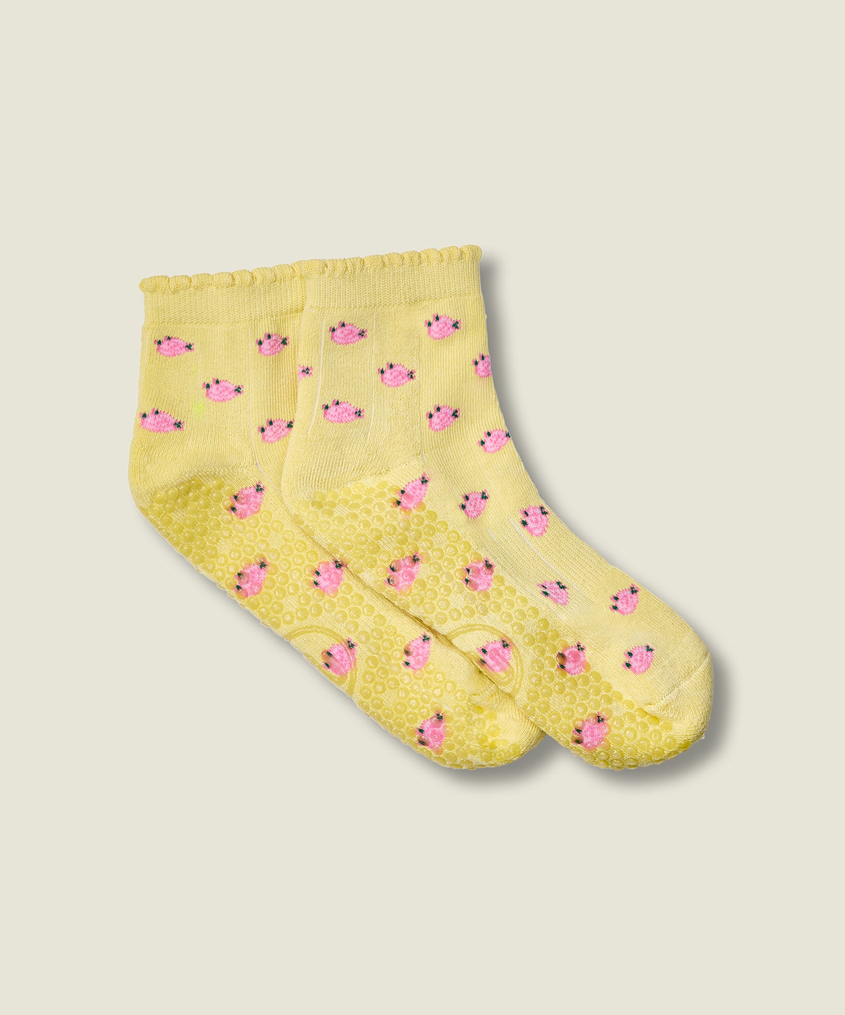Quarter Crew Non Slip Grip Socks - Wild Rose Maize