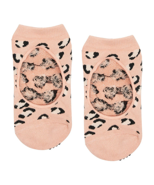 Slide On Non Slip Grip Socks, Peach Cheetah