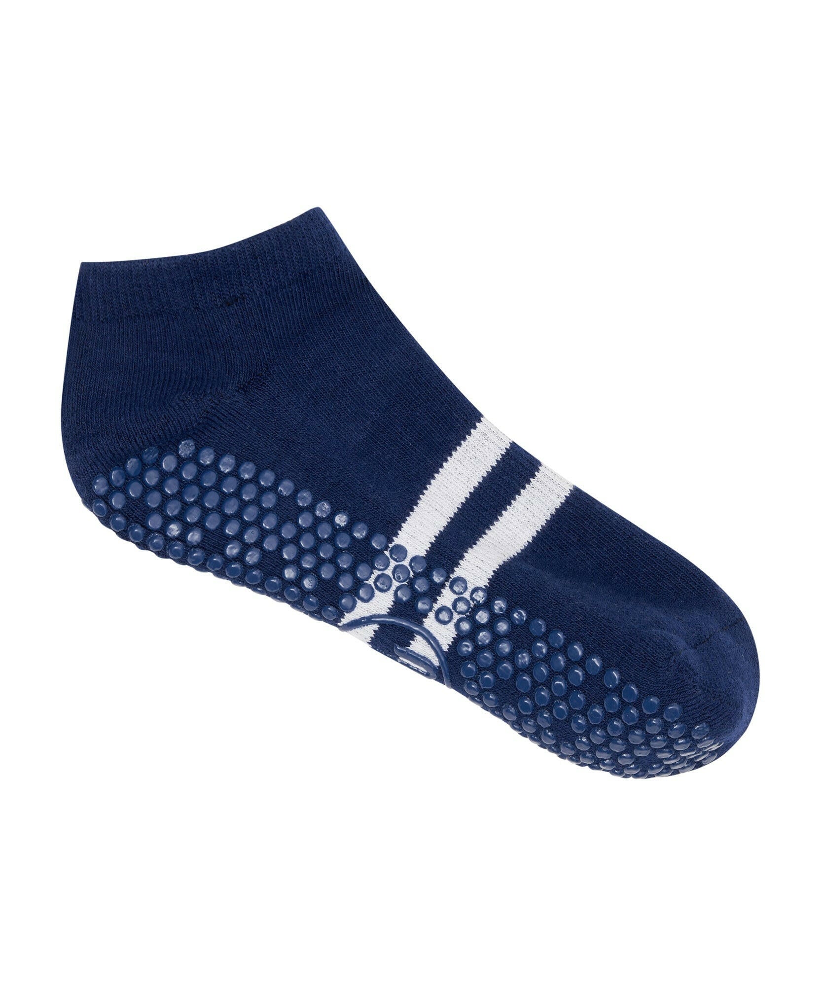 Comfortable and stylish low rise grip socks in navy with sporty stripes