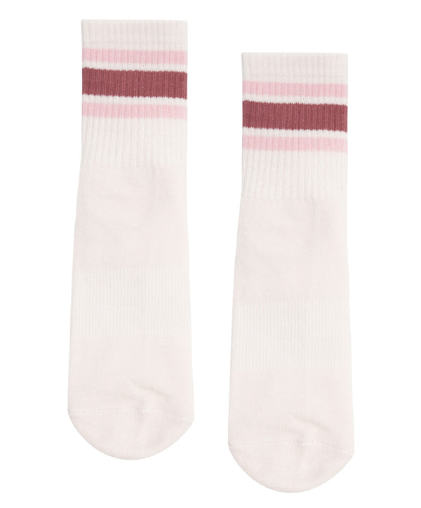 Crew Non Slip Grip Socks in Blush with Ribbed Design and Sporty Stripes
