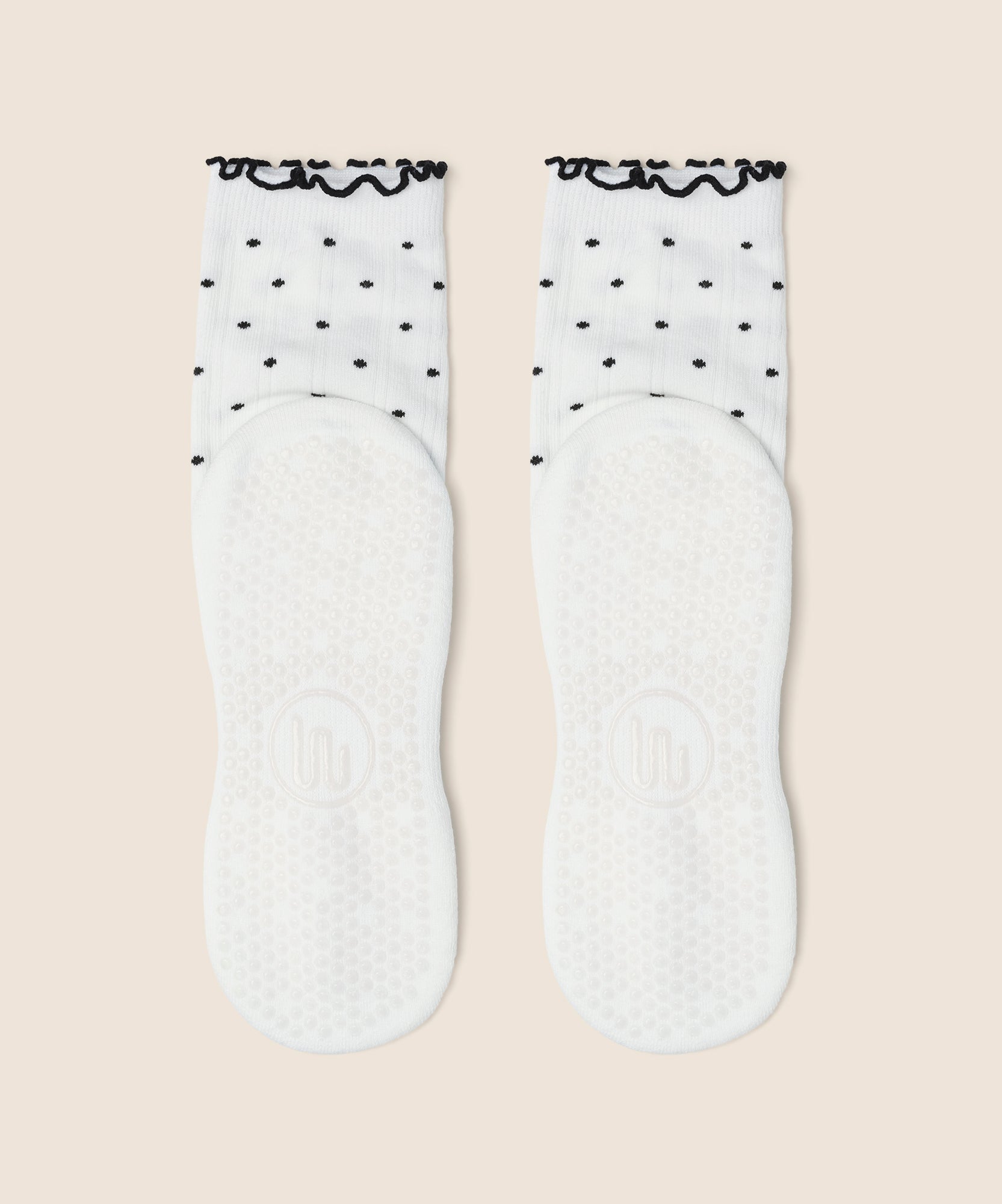 Crew Non Slip Grip Socks - White Polka Ruffle