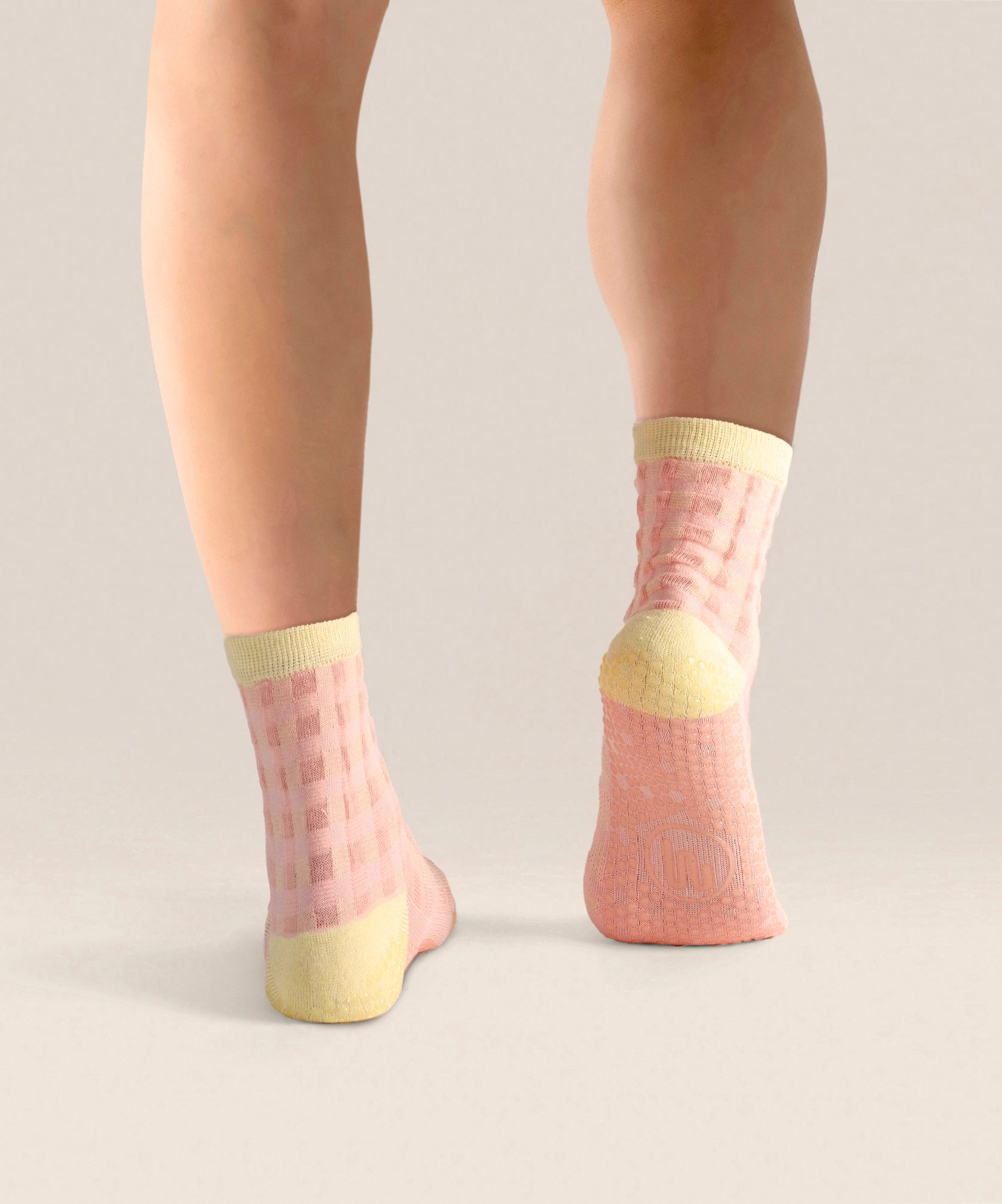 Crew Non Slip Grip Socks - Sugar Pink Gingham