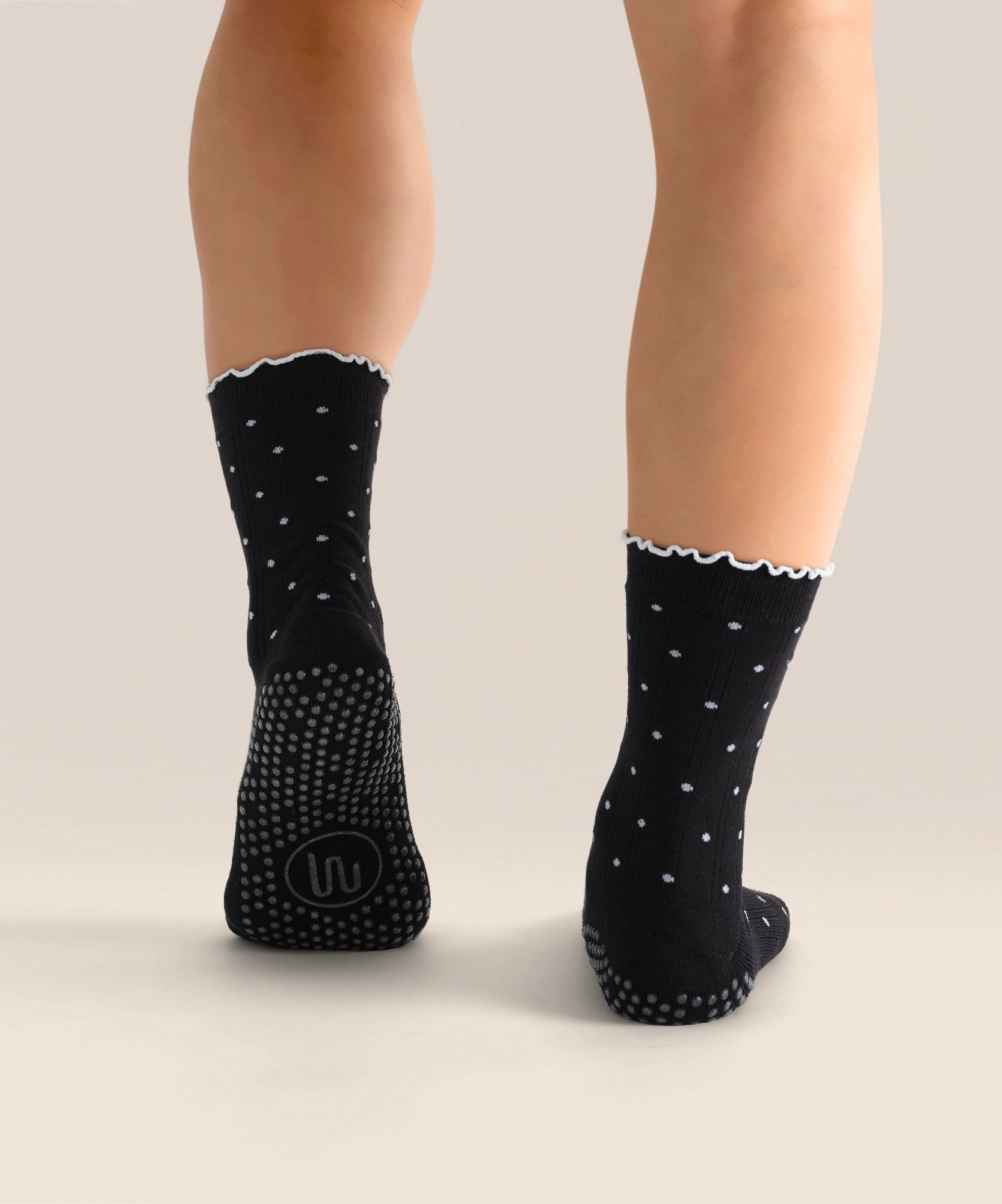 Crew Non Slip Grip Socks - Black Polka Ruffle