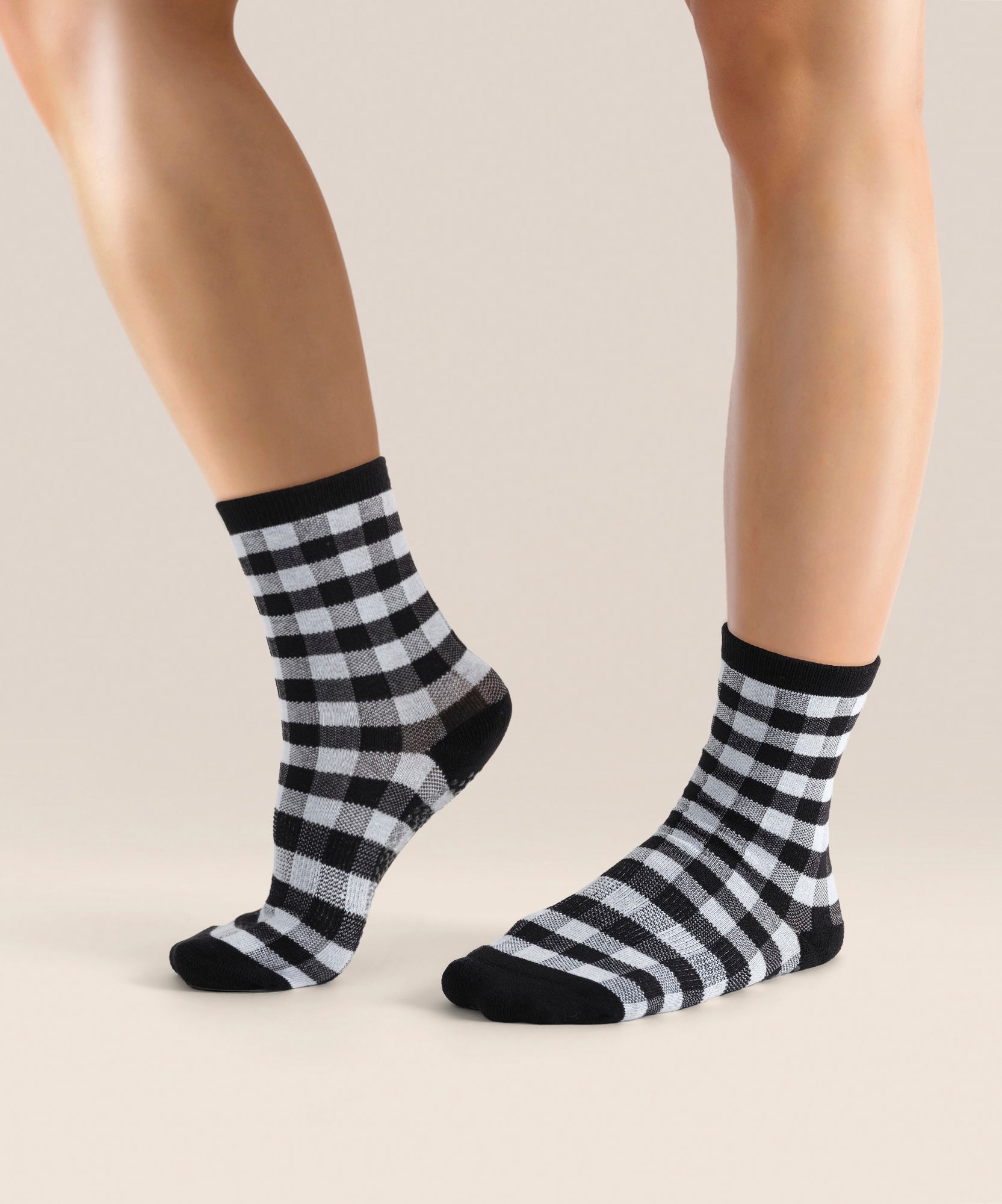 Crew Non Slip Grip Socks - Monochrome Gingham