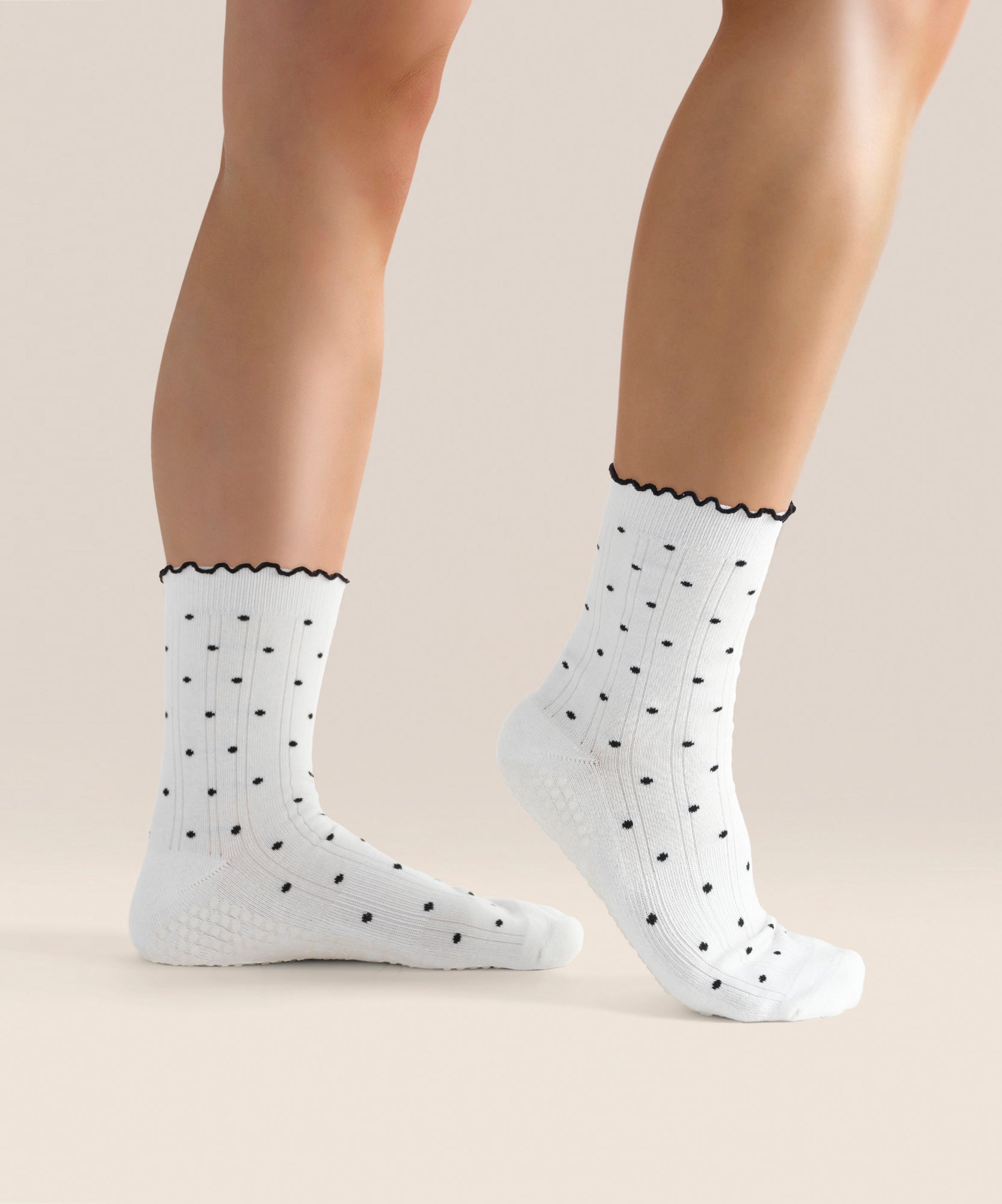 Crew Non Slip Grip Socks - White Polka Ruffle