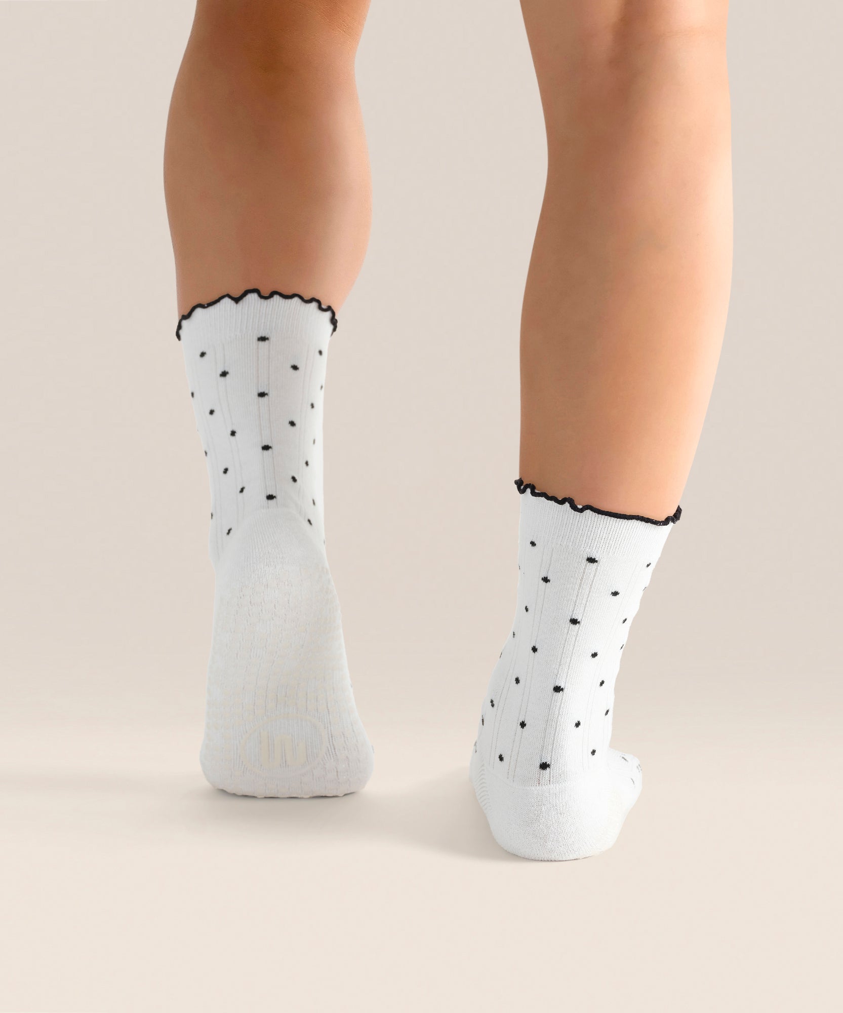 Crew Non Slip Grip Socks - White Polka Ruffle
