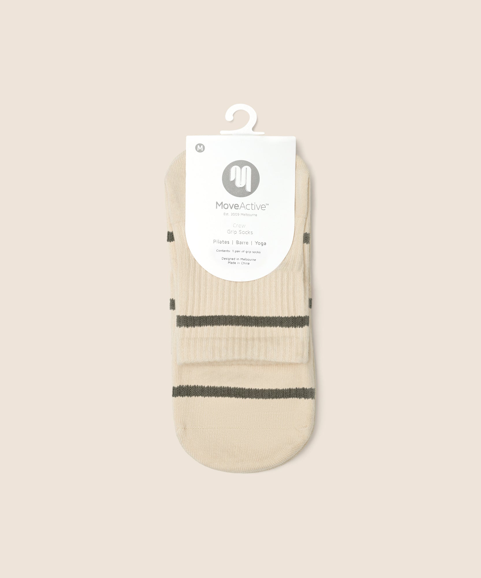 Quarter Crew Non Slip Grip Socks - Baseline Oat