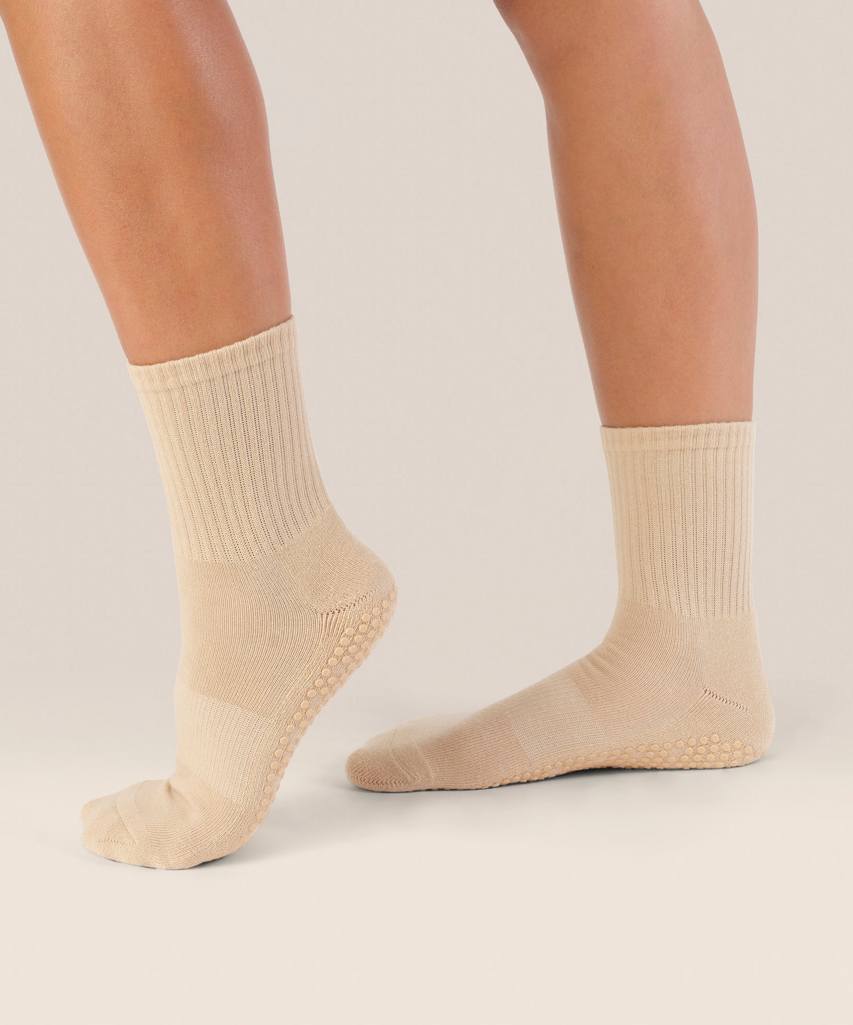 Crew Non Slip Grip Socks - Almond