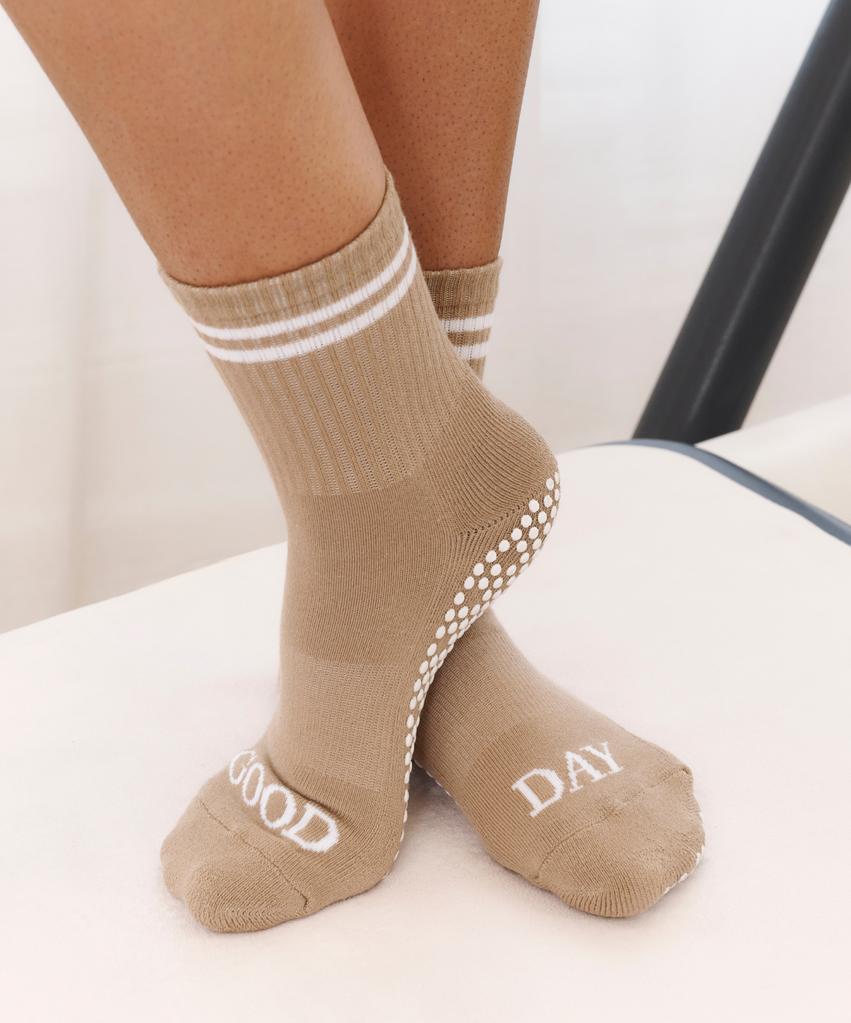 Crew Non Slip Grip Socks - Good Day Beige.