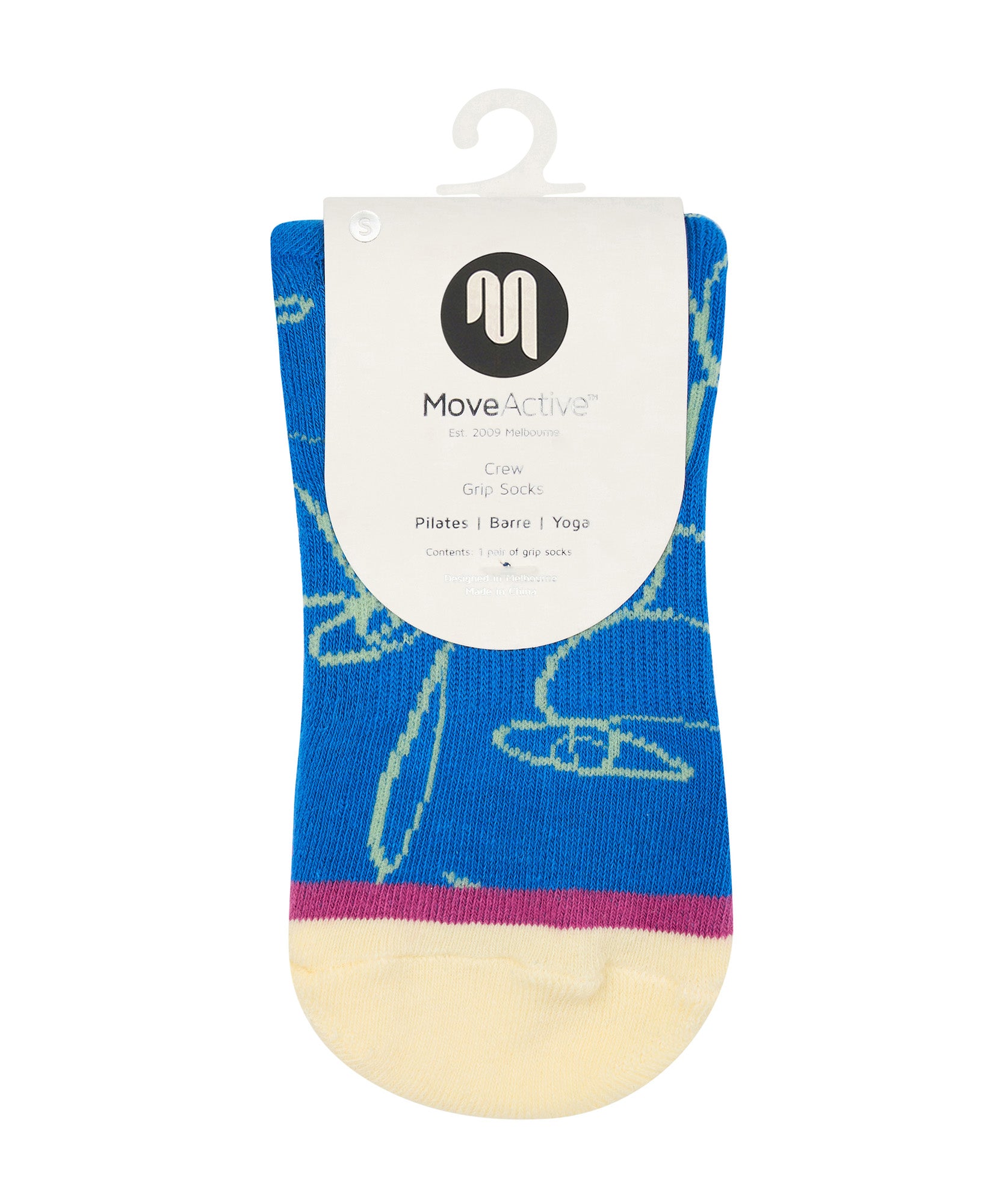 Crew Non Slip Grip Socks - Azure Abstract.