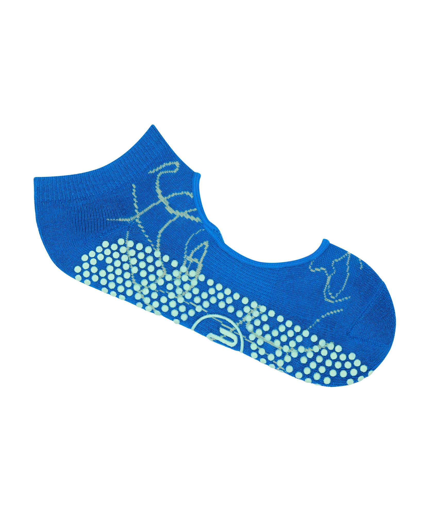 Slide On Non Slip Grip Socks - Azure Abstract.