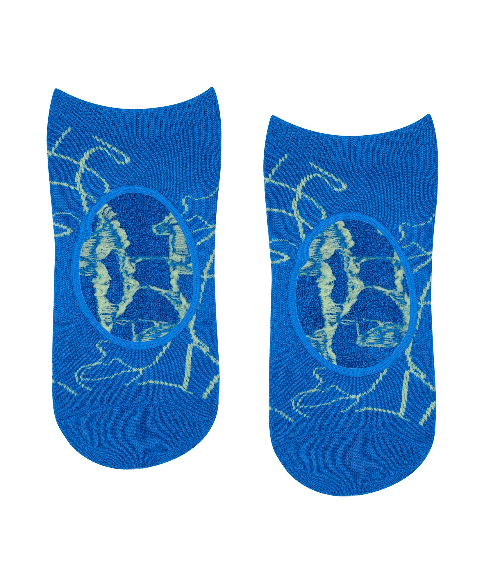 Slide On Non Slip Grip Socks - Azure Abstract.