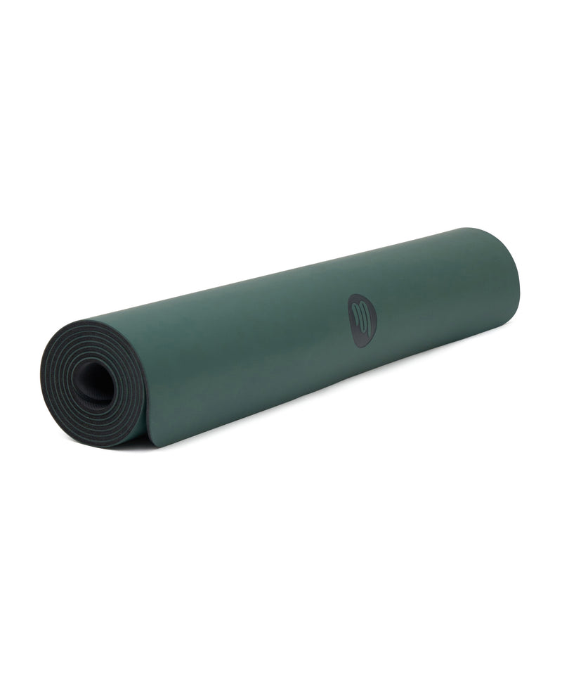 Forest green vegan leather yoga mat designed for a non-slip and comfortable practice