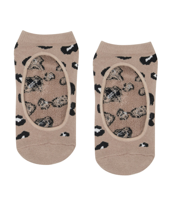 Slide On Non Slip Grip Socks - Cheetah Nude