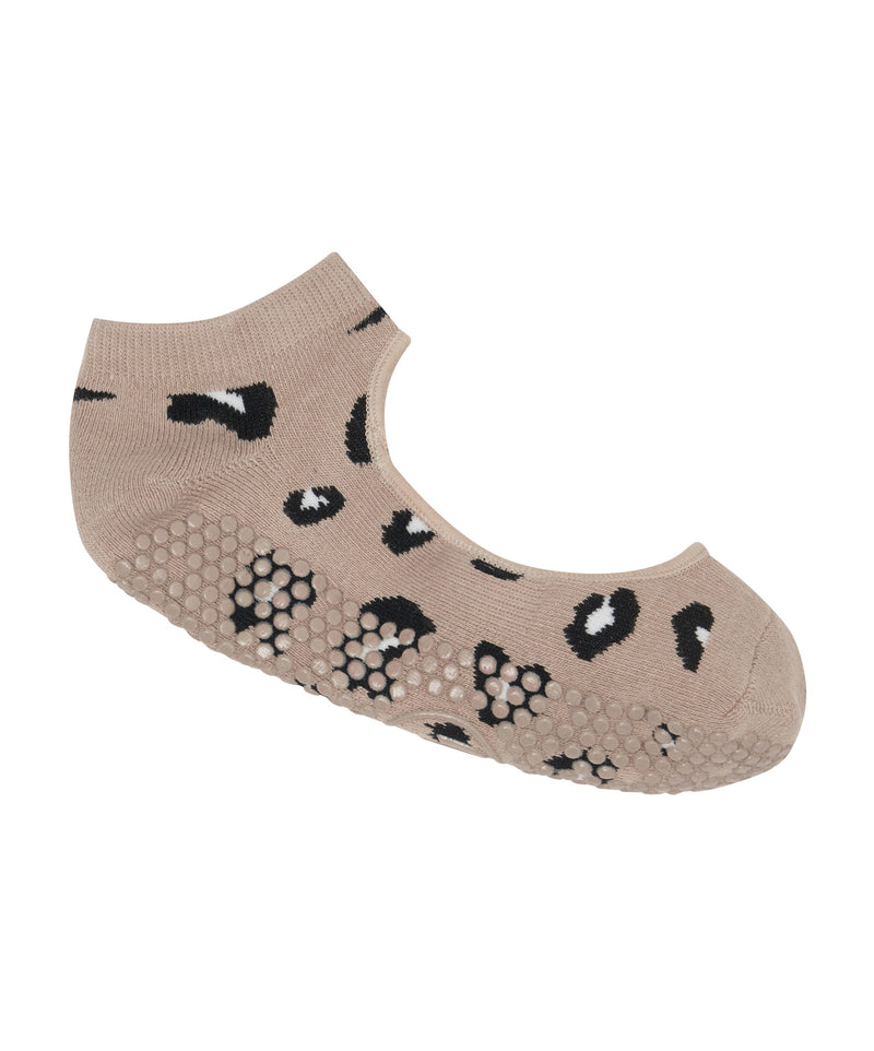 Slide On Non Slip Grip Socks - Cheetah Nude for yoga and pilates 