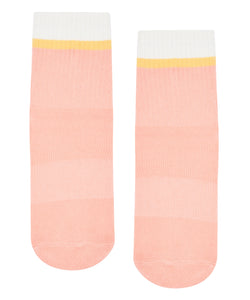 Crew Non Slip Grip Socks in Guava with White and Pink Stripes