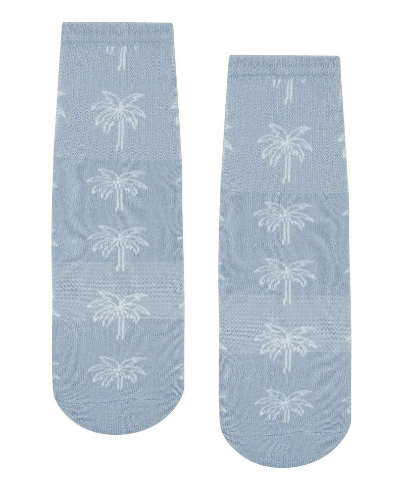Crew Non Slip Grip Socks in Blue Palms, perfect for yoga and pilates