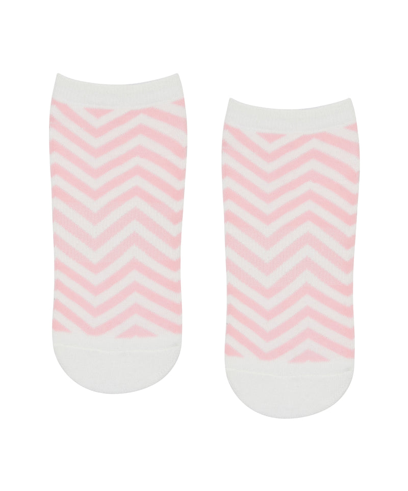 Classic Low Rise Grip Socks in Pink Chevron, comfortable and stylish for workouts and everyday wear