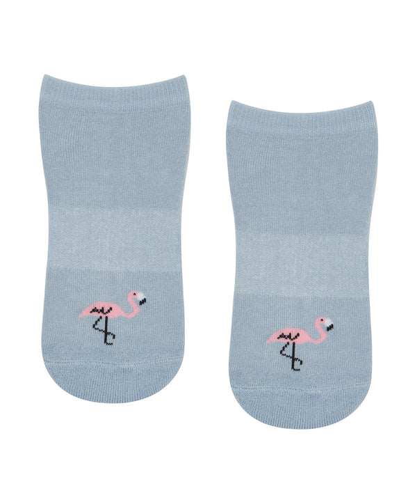 Classic Low Rise Grip Socks - Deco Flamingo in vibrant pink with non-slip sole for yoga and Pilates enthusiasts