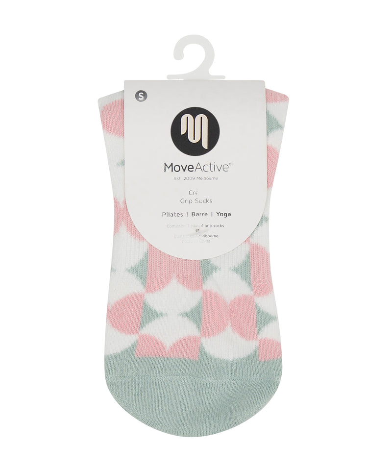 Fashionable Crew Non Slip Grip Socks adorned with Deco Tiles for added style
