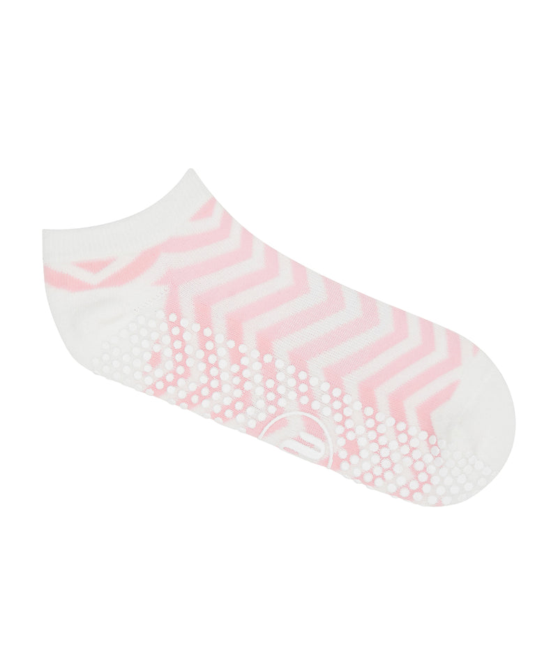  Side view of Classic Low Rise Grip Socks in Pink Chevron, showing the non-slip grip for stability