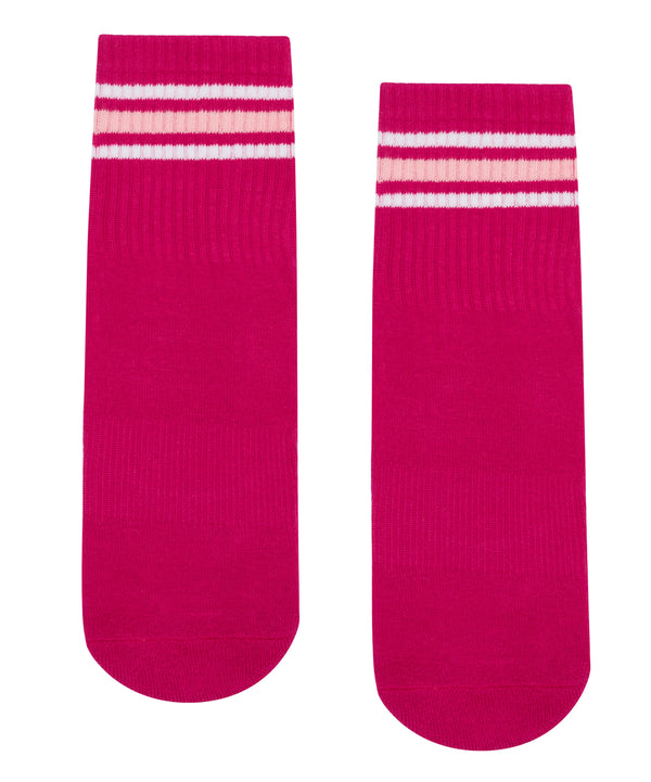 Crew Non Slip Grip Socks - Fuchsia Stripes offer secure footing during workouts