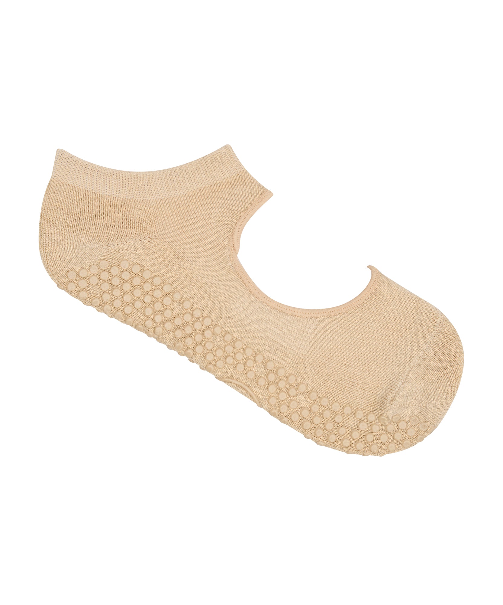 Slide On Non Slip Grip Socks - Almond.