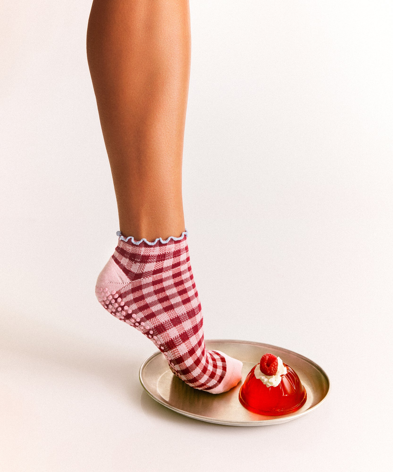 Low Rise Grip Socks - Picnic Check Red