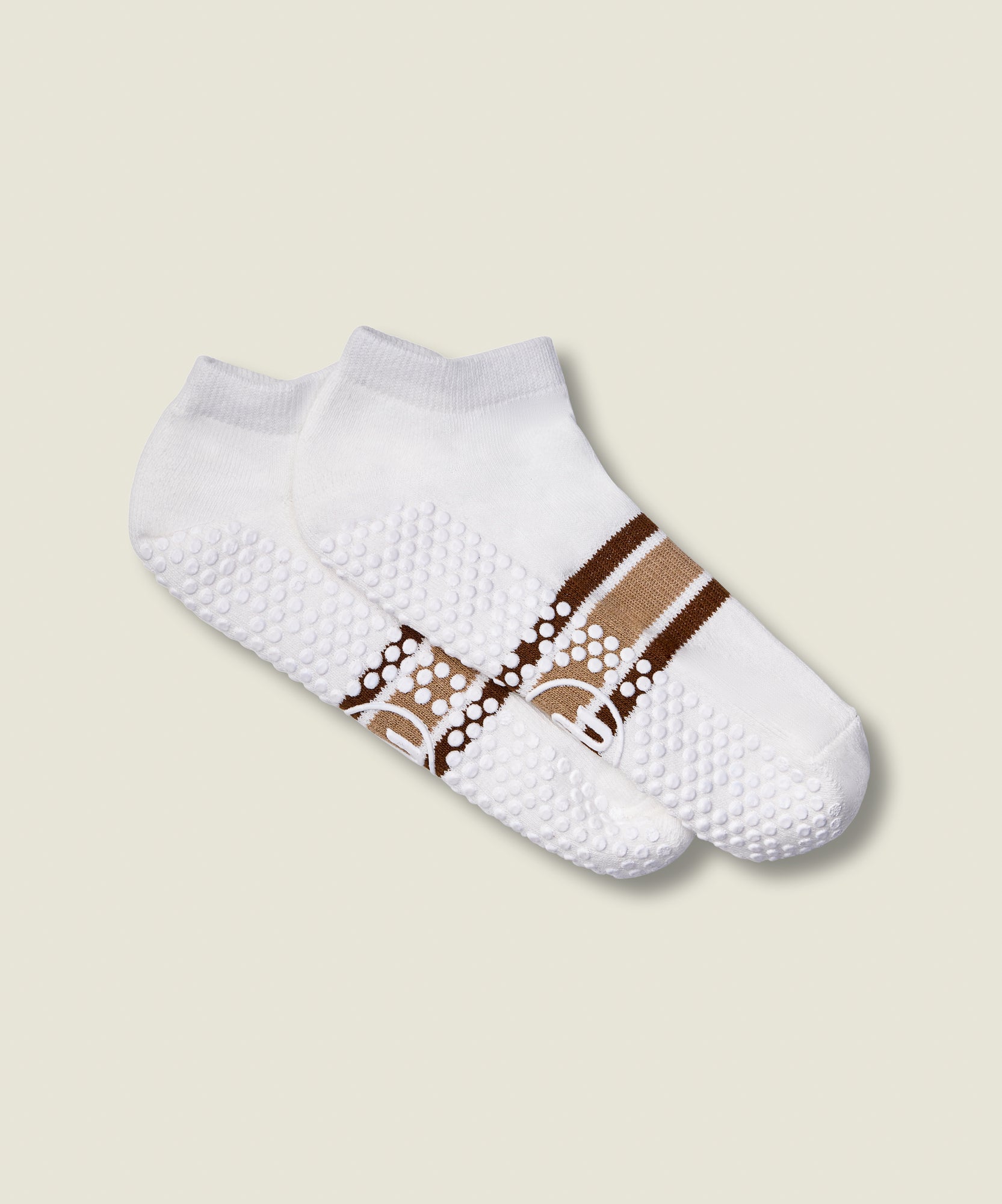 Classic Low Rise Grip Socks - Ivory Brown Stripe