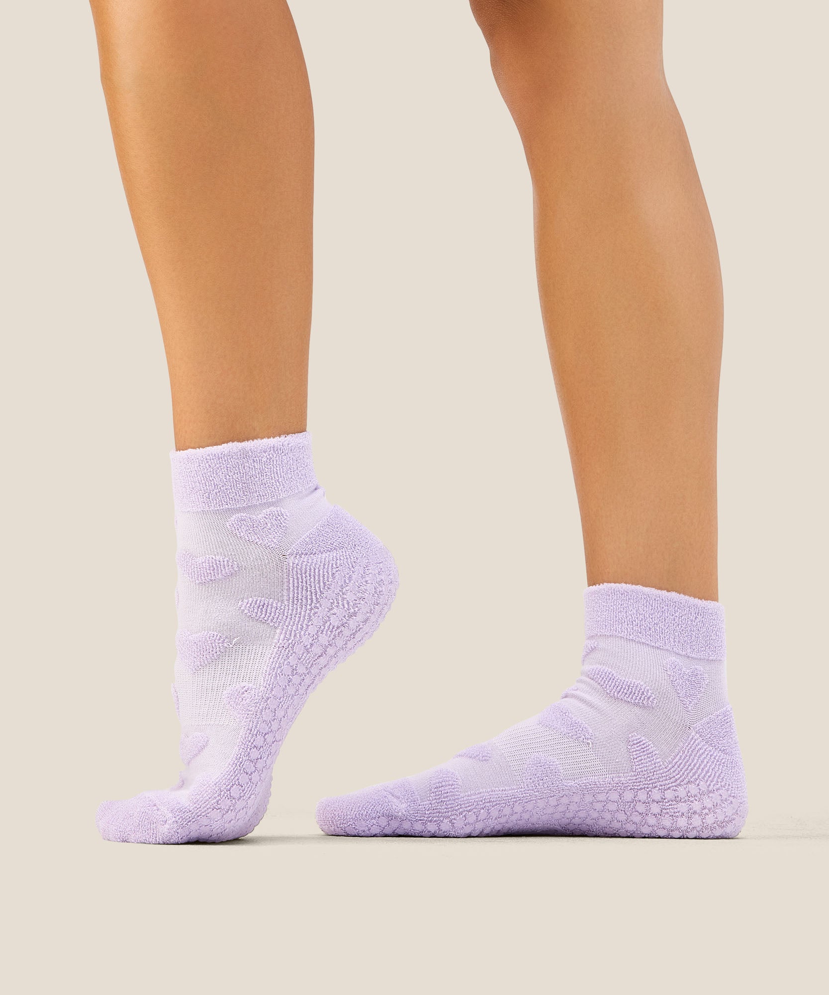 Low Rise Grip Socks - Terry Heart Lilac