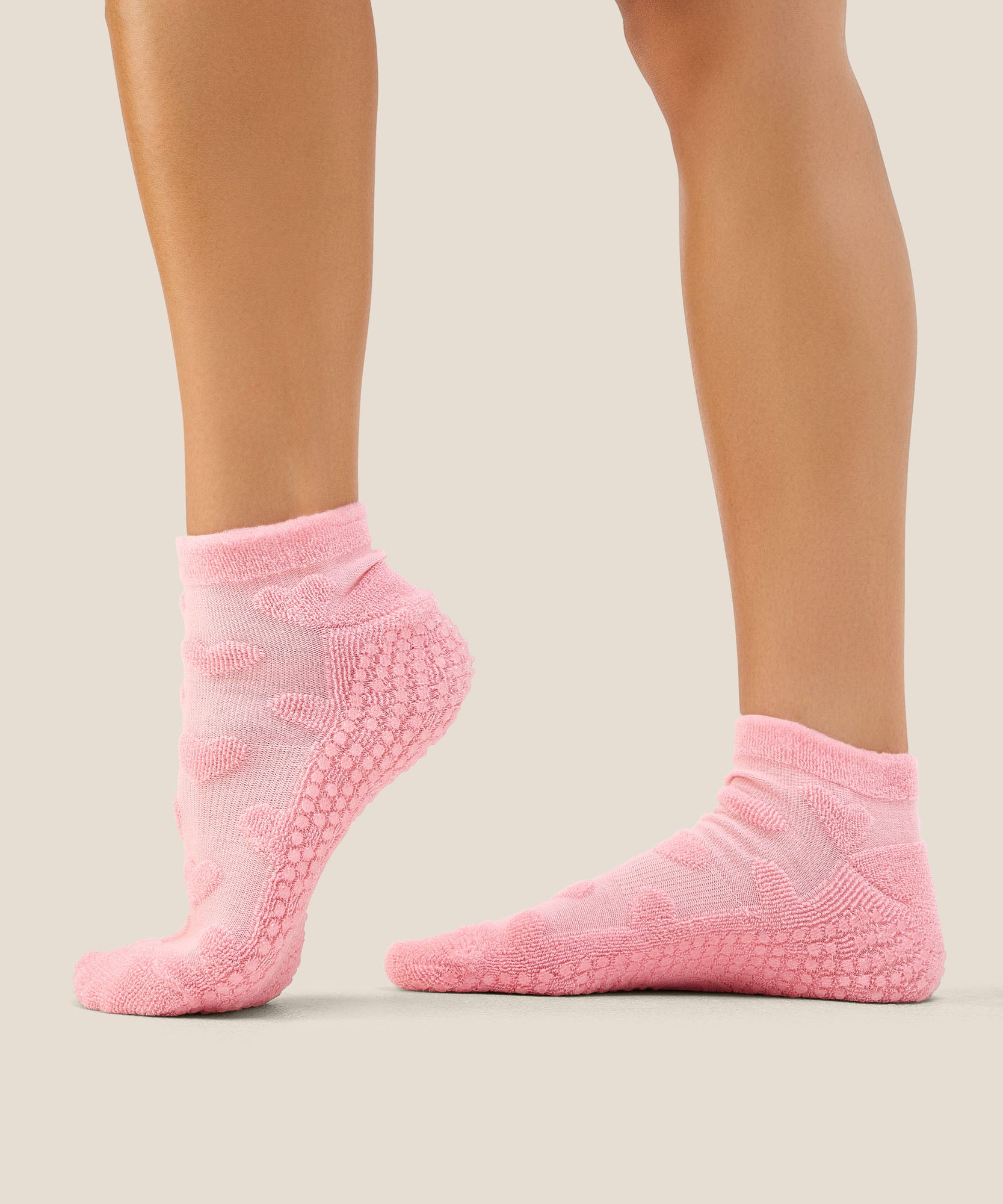 Low Rise Grip Socks - Terry Heart Pink
